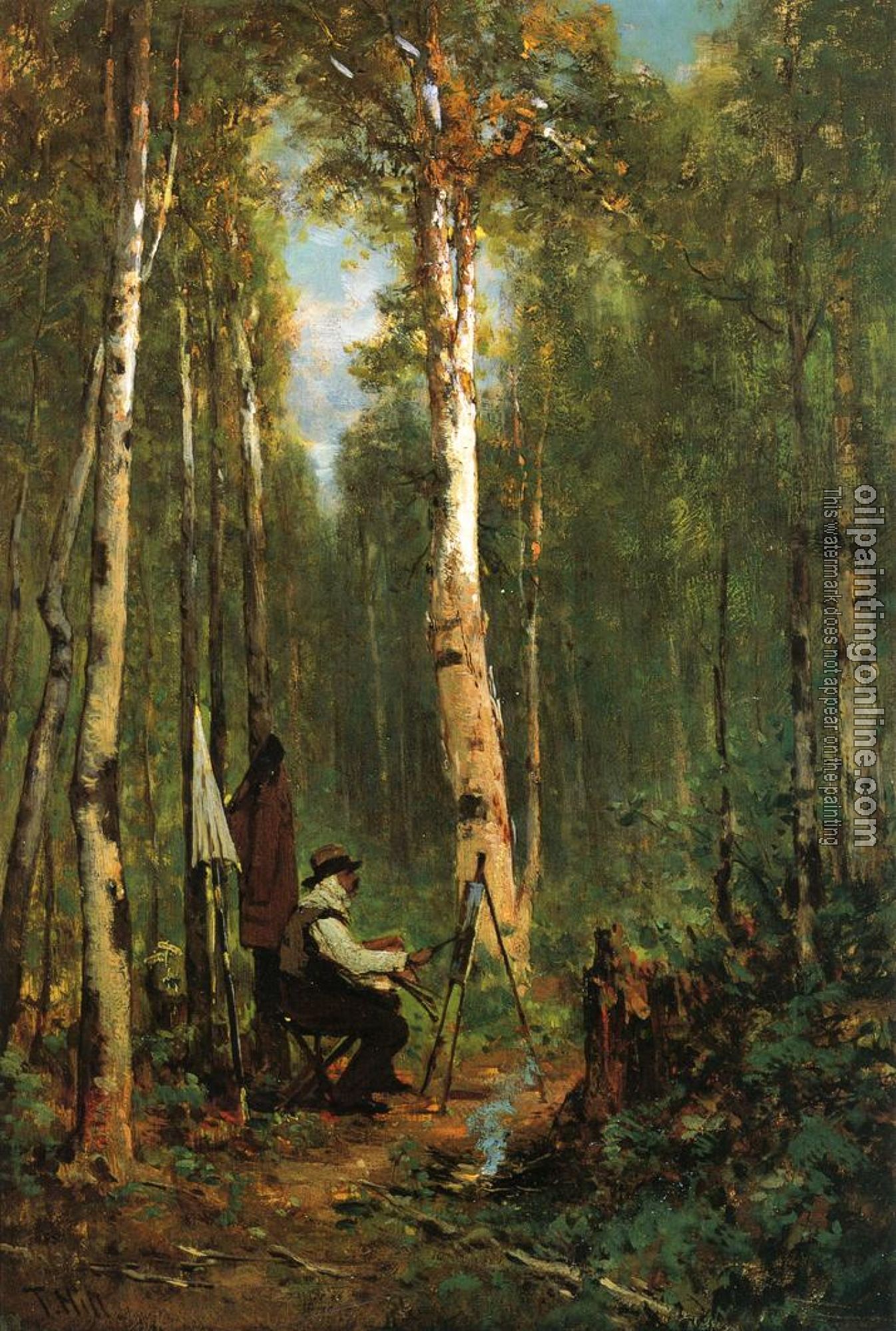 Thomas Hill - Artist at His Easel in the Woods